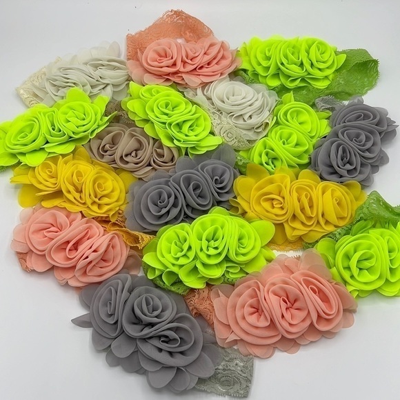 HEADBANDS SET OF 17 HOMEMADE SOLID COLOR FLORAL LACE BABY GIRL New without tags - Picture 2 of 16